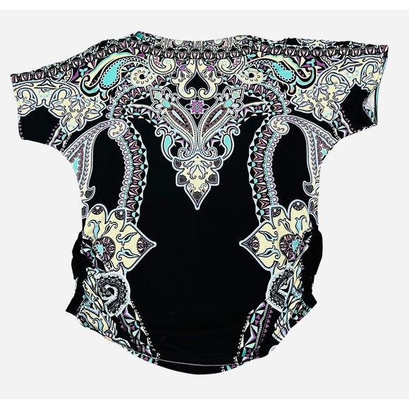 ROZ & ALI COLD SHOULDER SHORT DOLMAN SLV  CREW NECK, WOMAN, 1X, PURPLE TEAL YELL - Picture 5 of 12